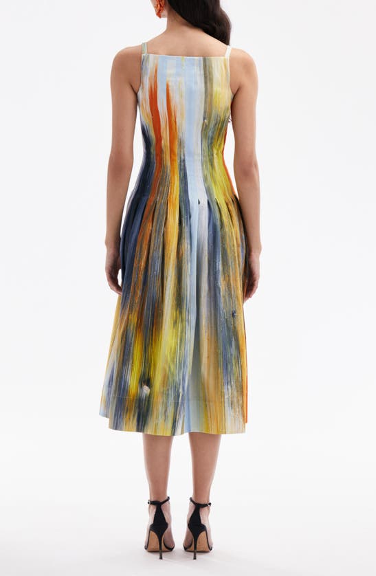 Shop Oscar De La Renta Abstract Brushstroke Stretch Cotton Midi Dress In Calendula Multi