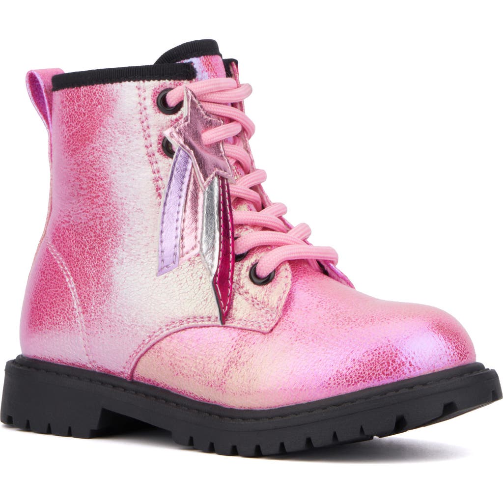 Olivia Miller Kids' Crystal Sky Metallic Combat Boot In Pink