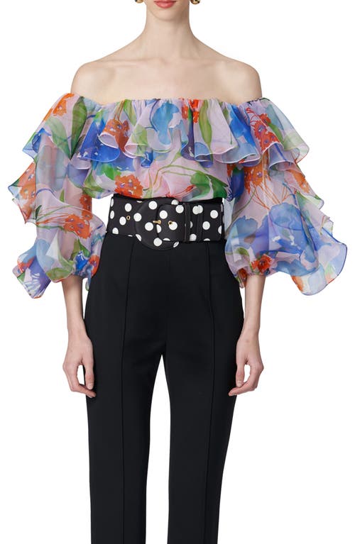 Carolina Herrera Floral Off the Shoulder Silk Top Blush Multi at Nordstrom,