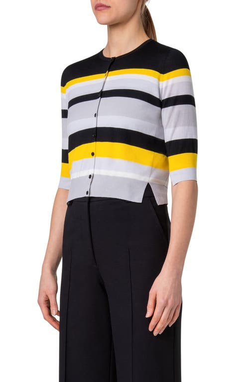 Akris Punto Multicolor Stripe Merino Wool Cardigan In Black-yellow-tin