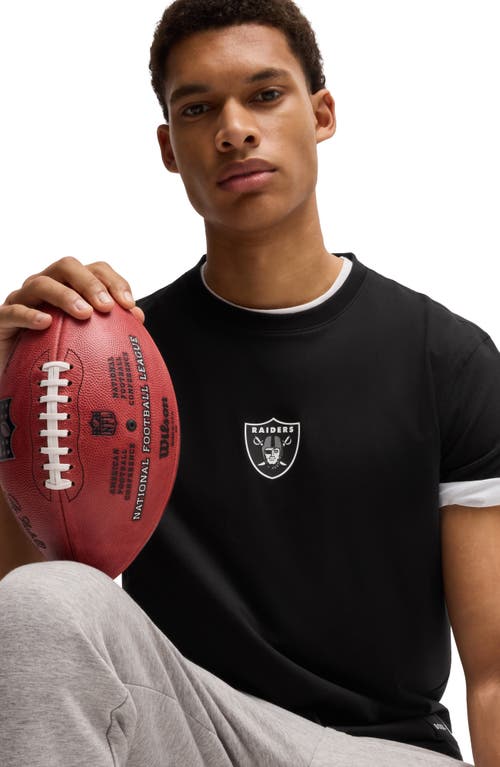 Shop Hugo Boss Boss X Nfl Stretch Cotton Graphic T-shirt In Las Vegas Raiders - Black