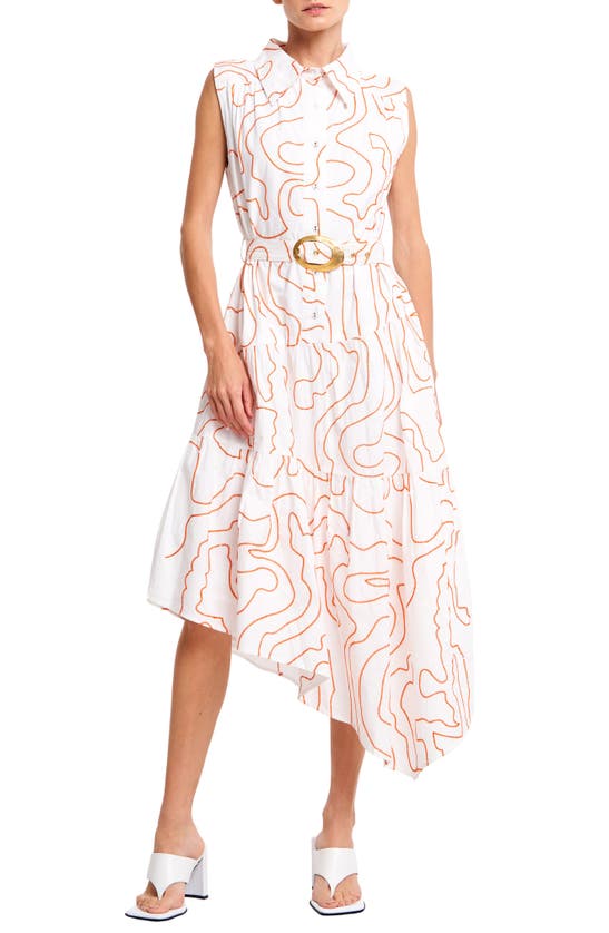 Shop Ciebon Colleen Embroidered Belted Midi Shirtdress In White