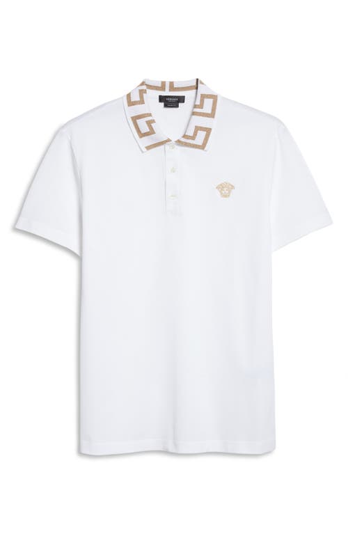 Versace Men Greca Polo Shirt With Short Sleeves In White