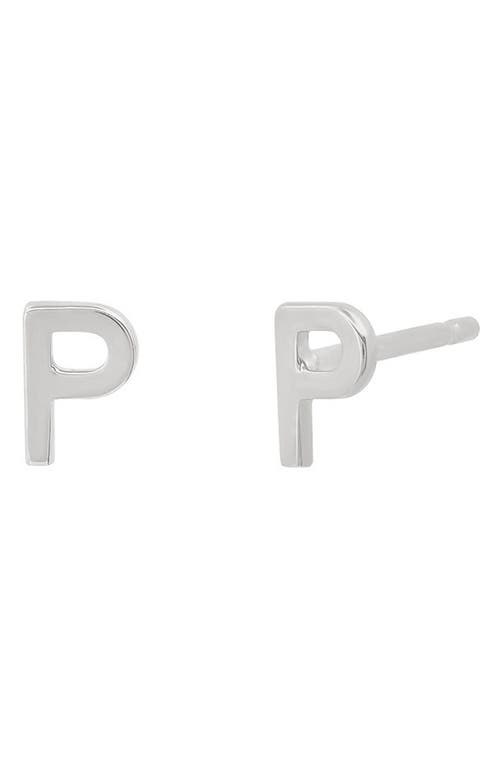 Small Initial Stud Earrings in 14K White Gold-P