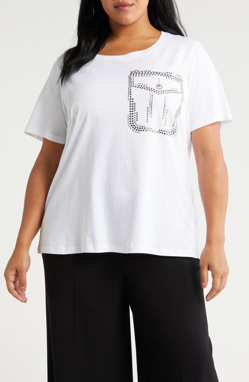 Caccia Rhinestone Detail Cotton Jersey T-Shirt in White