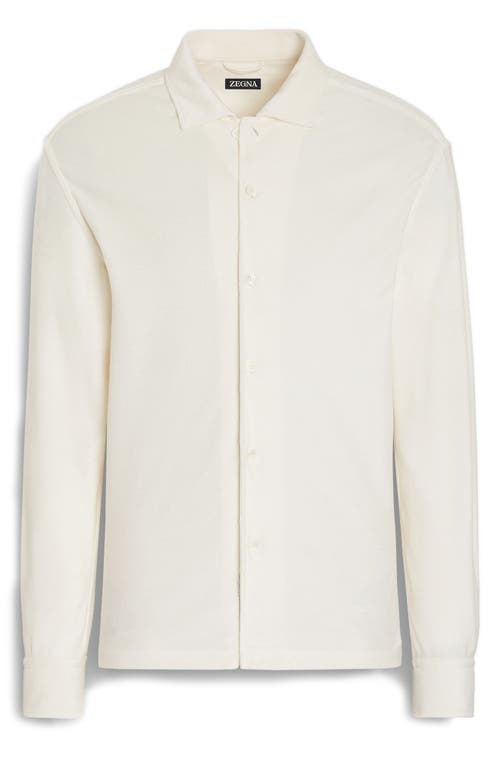 Shop Zegna Sponge Cotton & Silk Knit Button-up Shirt In Calcare