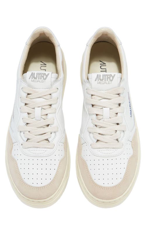 Autry 'medalist' White Low Top Sneakers With Beige Suede Details In White W/white