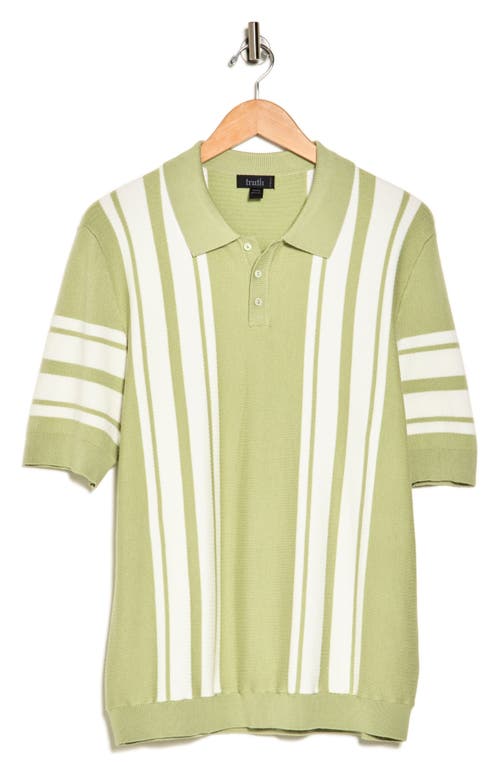 Shop Truth Striped Rib Collar Polo In Green/ivory