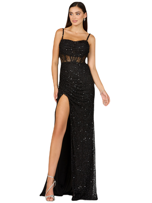 Lara New York Elegant Corset Gown With Slit In Black