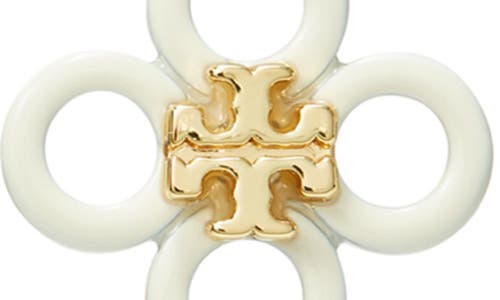 Shop Tory Burch Small Kira Enamel Clover Stud Earrings In Tory Gold/new Ivory