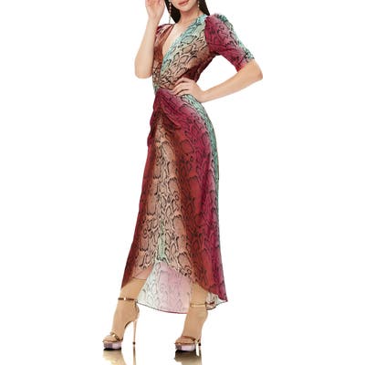 Afrm Suki Ruched Midi Dress, Burgundy