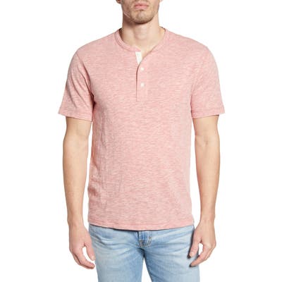 Faherty Short Sleeve Heathered Henley, Red