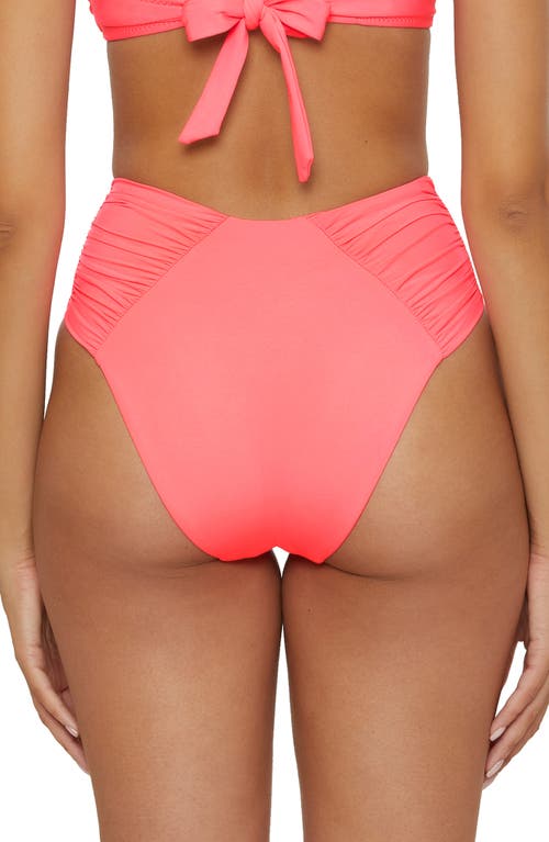 Becca Women's Ruched High-waist Bikini Bottoms In Coral Reef