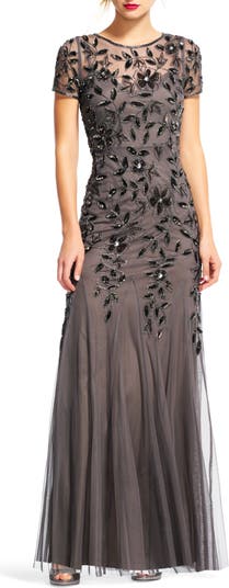 Adrianna Papell Floral Embroidered Beaded Trumpet Gown Nordstrom