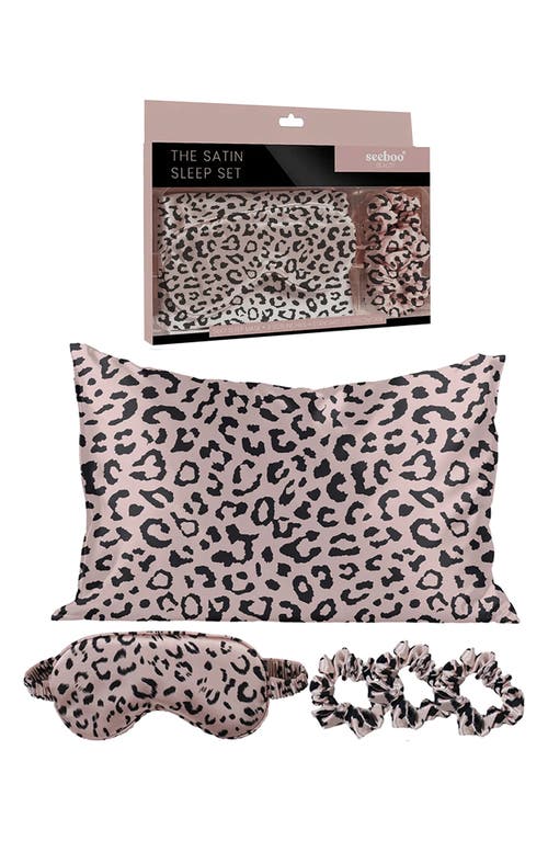 Luxury Home Satin Sleep 5-piece Set In Leopard