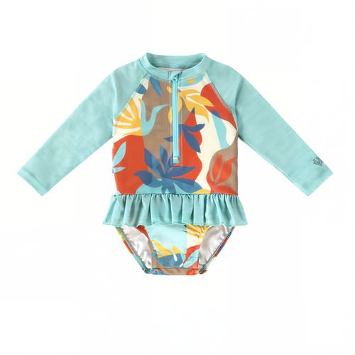 Shop Uv Skinz Long Sleeve Ruffled Swim Suit In Beach Picasso