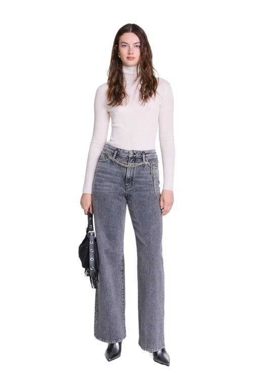 Maje Belted Wide Leg Jeans In Grey In Grey