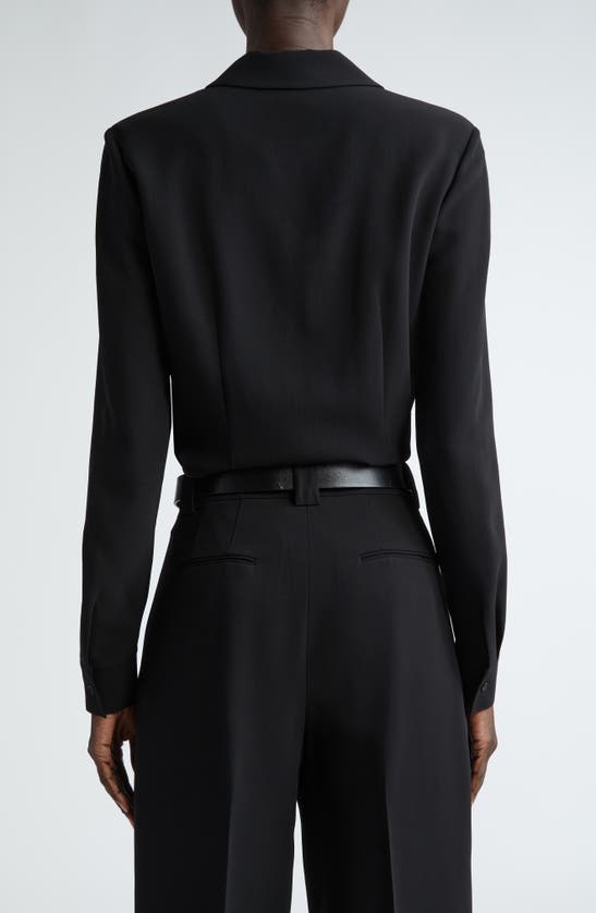 Shop Lafayette 148 Slim Fit Notch Collar Crepe Button-up Shirt In Black