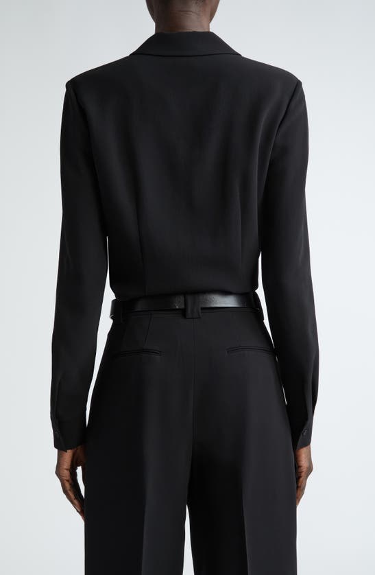 Lafayette 148 Slim Fit Notch Collar Crepe Button-up Shirt In Black