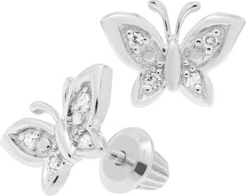 Sterling Silver & Diamond Butterfly Stud Earrings