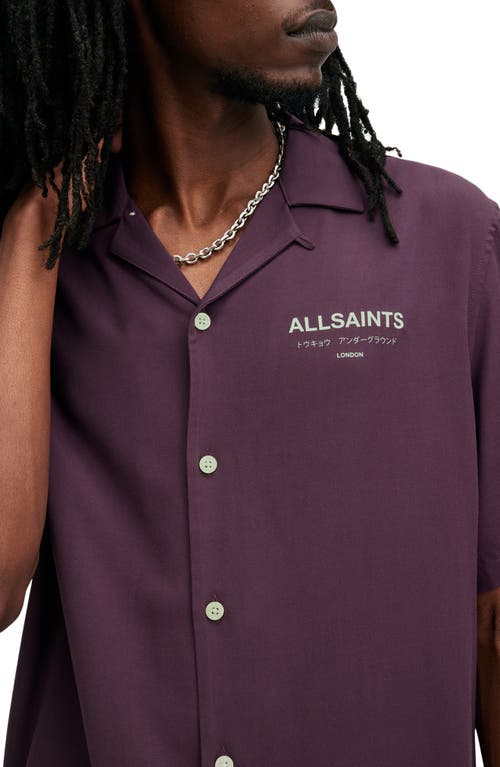 Shop Allsaints Underground Logo Graphic Camp Shirt In Night Purple