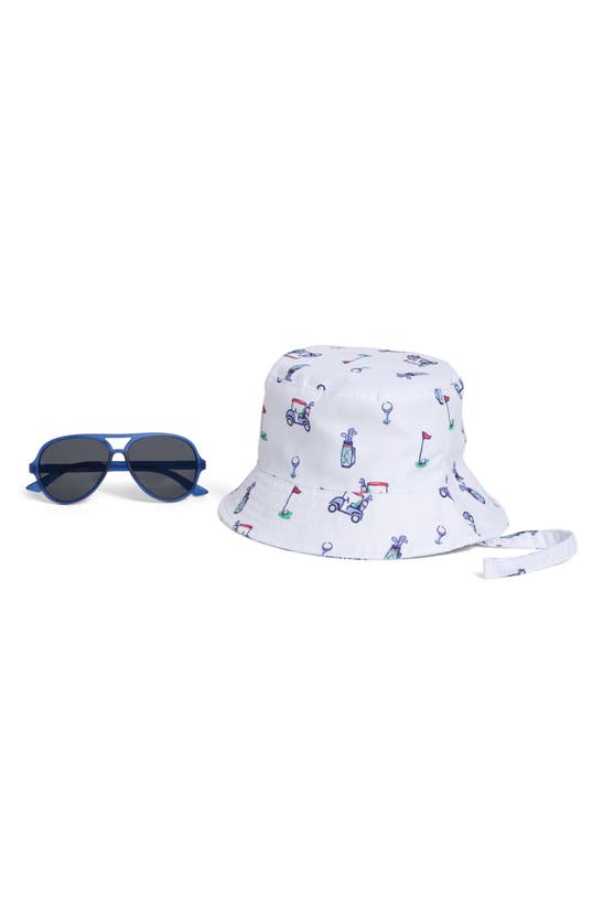 Little Me Babies' Golf Bucket Hat & Sunglasses Set In White