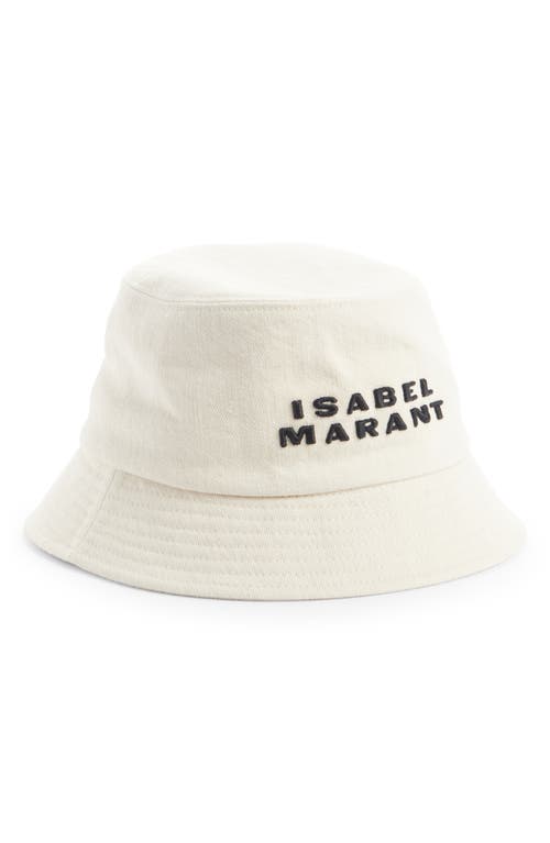 Shop Isabel Marant Haley Logo Embroidered Cotton Canvas Bucket Hat In Ecru/black