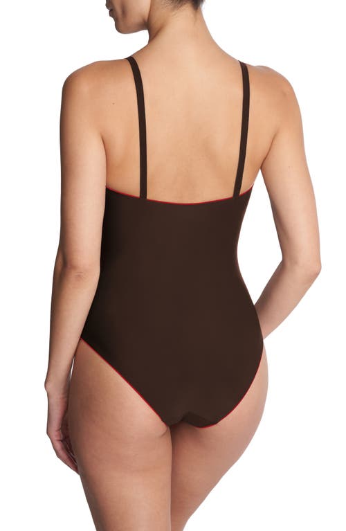 Shop Natori Riviera Reversible One-piece Swimsuit In Red/choco