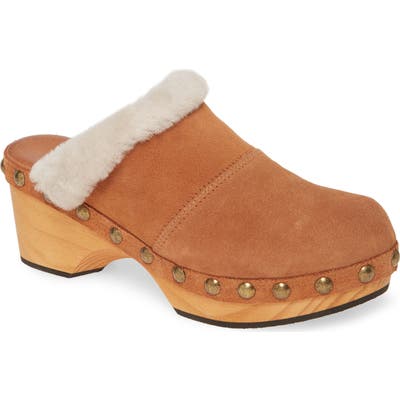 Free People Chalet Clog With Genuine Shearling Trim, Brown