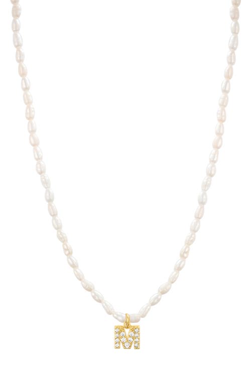 Initial Freshwater Pearl Beaded Necklace in White - M
