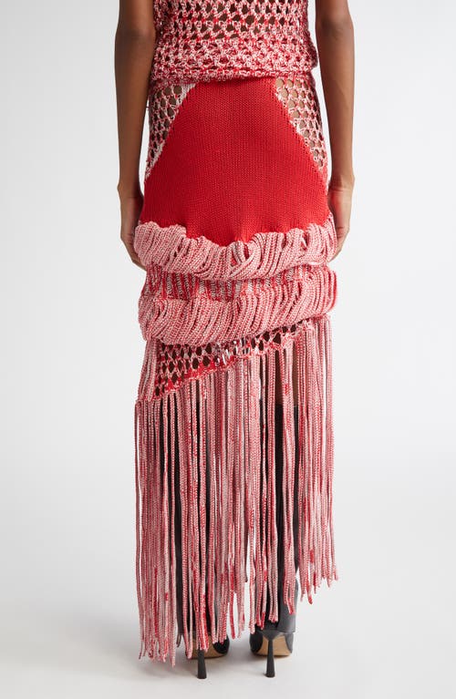 Shop Diotima Medusa Loop & Fringe Crochet Midi Skirt In Hibiscus-white