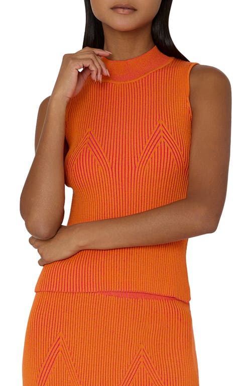 Milly Ribbed Mock-neck Shell Top In Pink/coral