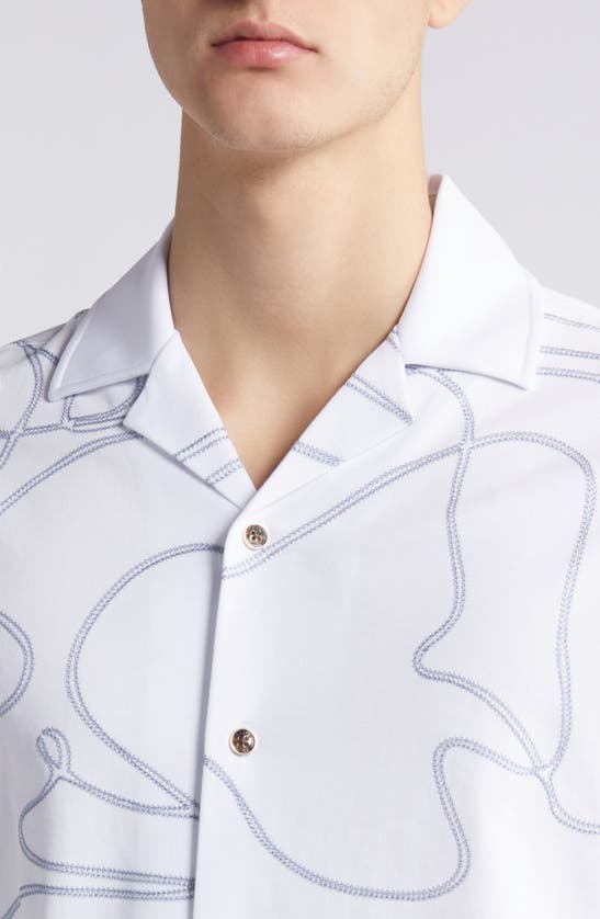 Shop Reiss Menton Embroidered Cotton Camp Shirt In Airforce Blue