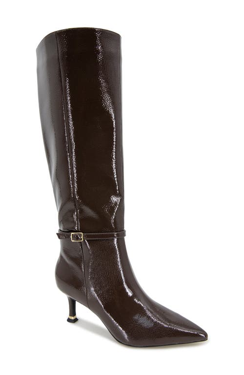 Kenneth Cole Utah Pointed Toe Knee High Boot In Chocolate Patent