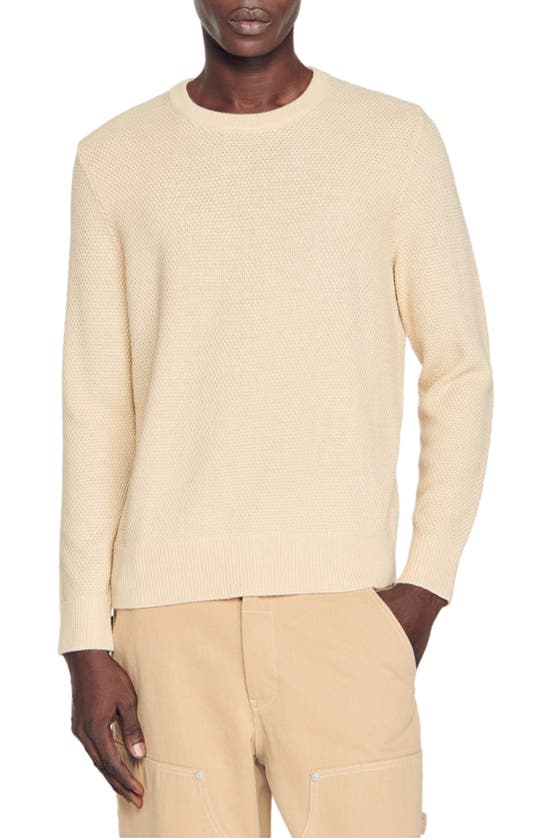 Shop Sandro Rice Wool Blend Crewneck Sweater In Off White / Mastic