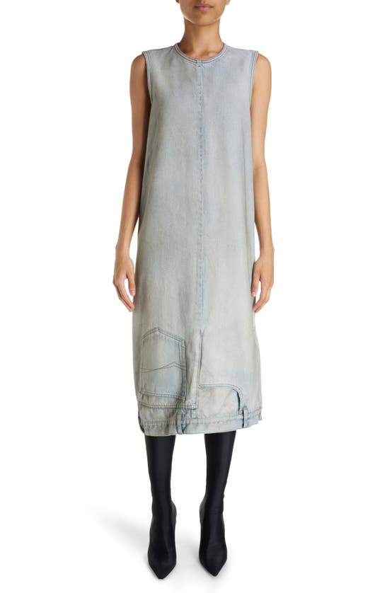 Shop Balenciaga Upside Down Denim Midi Dress In Dirty Blue