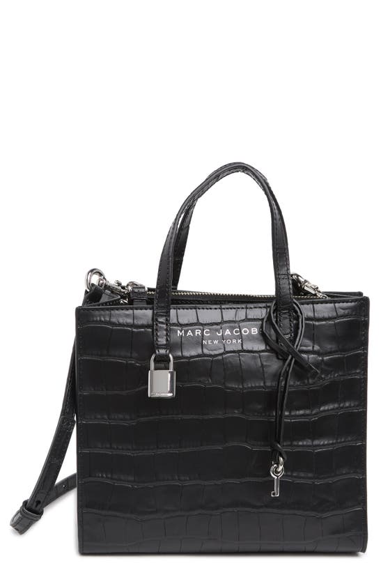 Marc Jacobs Mini Grind Croc Embossed Leather Tote Bag In Black | ModeSens