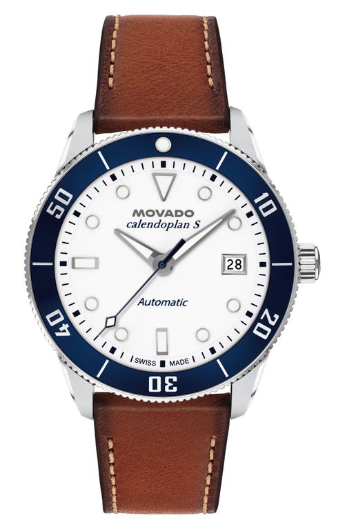 Shop Movado Calendoplan Leather Strap Watch, 40mm In White