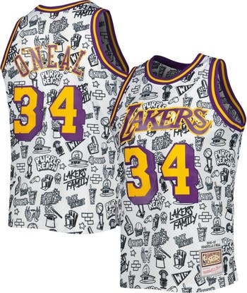 Men's Mitchell & Ness Shaquille O'Neal Cream Los Angeles Lakers Chainstitch Swingman Jersey Size: Medium