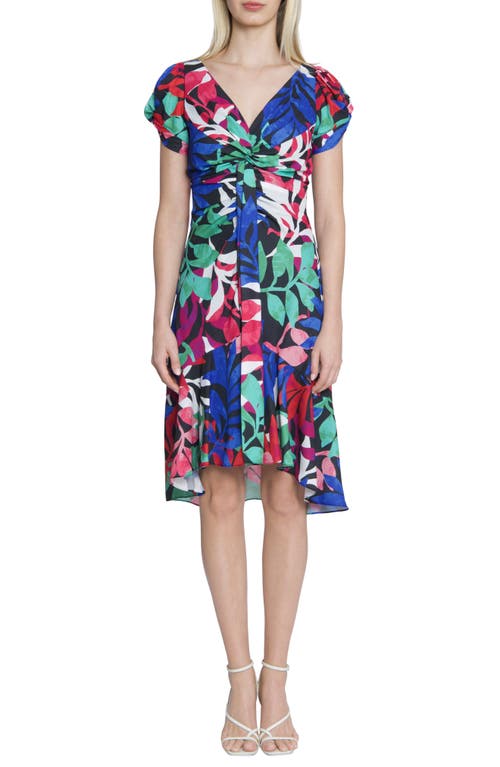 Maggy London Drape Front Midi Dress In Black/blossom Pink