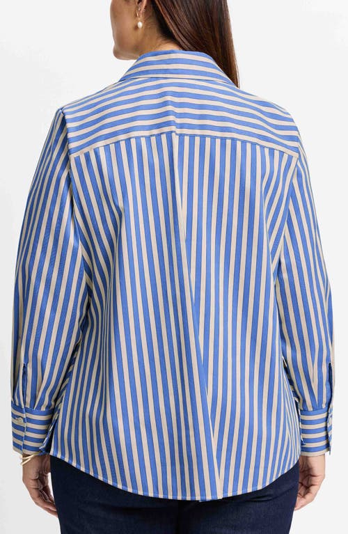 Shop Foxcroft Mary Neutral Stripe Stretch Button-up Shirt In Blue