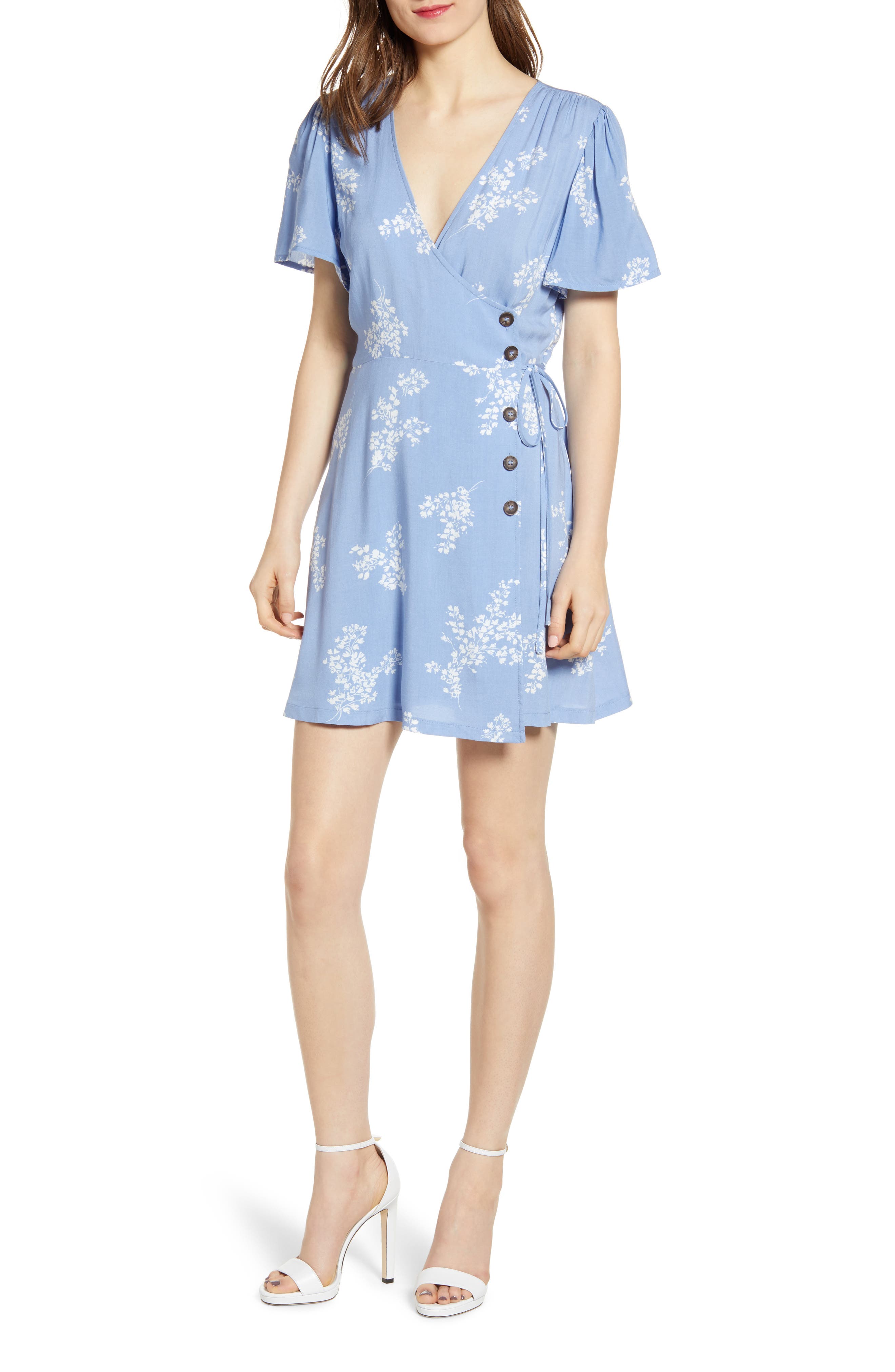 All In Favor Button Front Wrap Dress, Blue