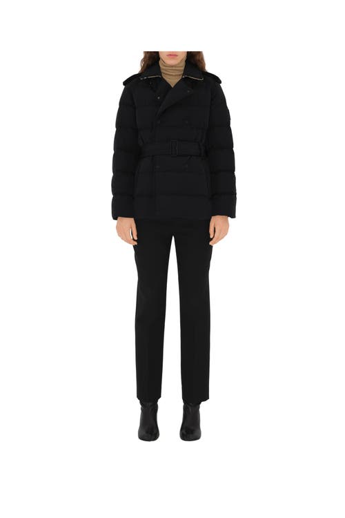 Shop Burberry Short Nylon Puffer Coat In Black/sand