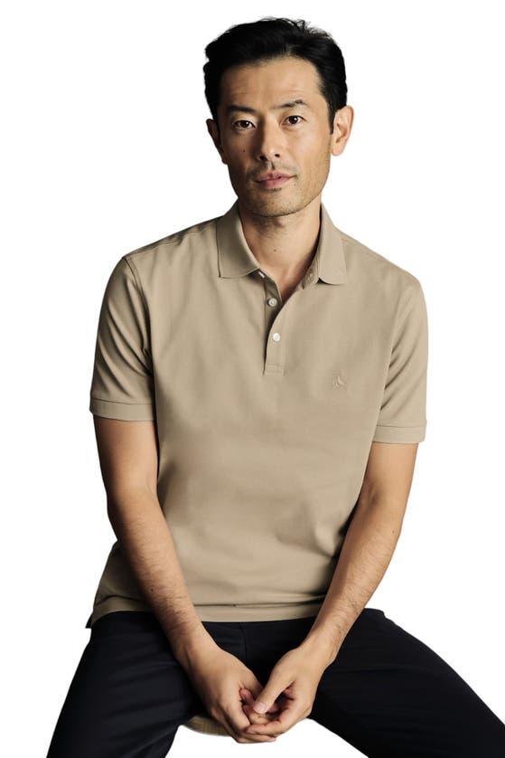 Charles Tyrwhitt Solid Short Sleeve Cotton Tyrwhitt Pique Polo In Taupe