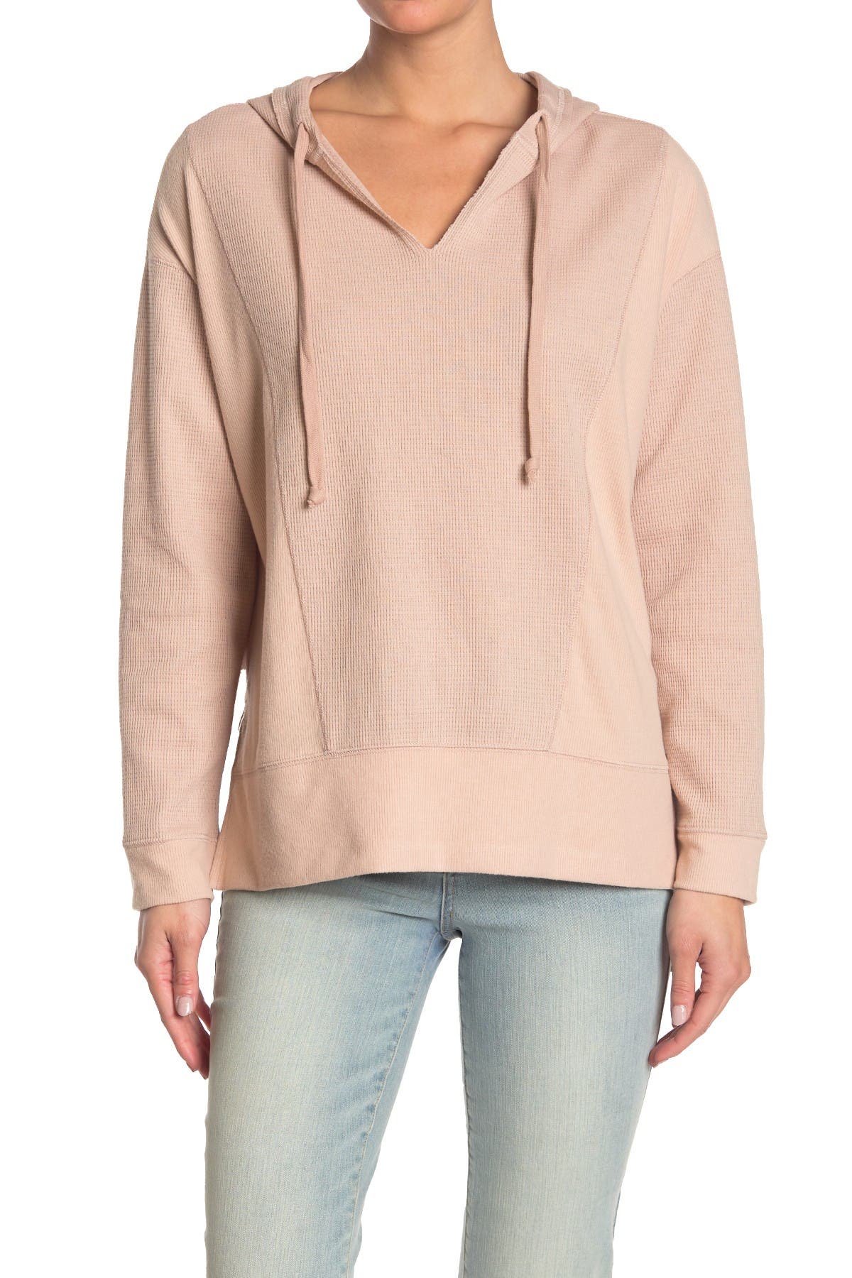 Melloday Mini Waffle Hooded Pullover T-shirt In Light/pastel Pink8