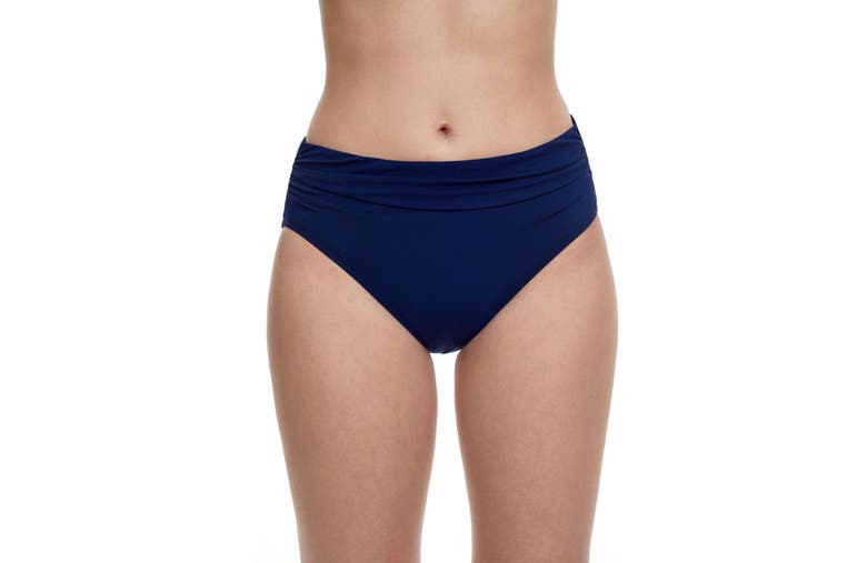 Shop Profile By Gottex Tutti Frutti High Waist Side Shirred Swim Bottom In Navy