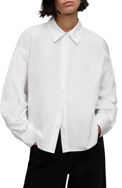 AllSaints Eliana Cutout Cotton Poplin Button-Up Shirt in White at Nordstrom, Size 8