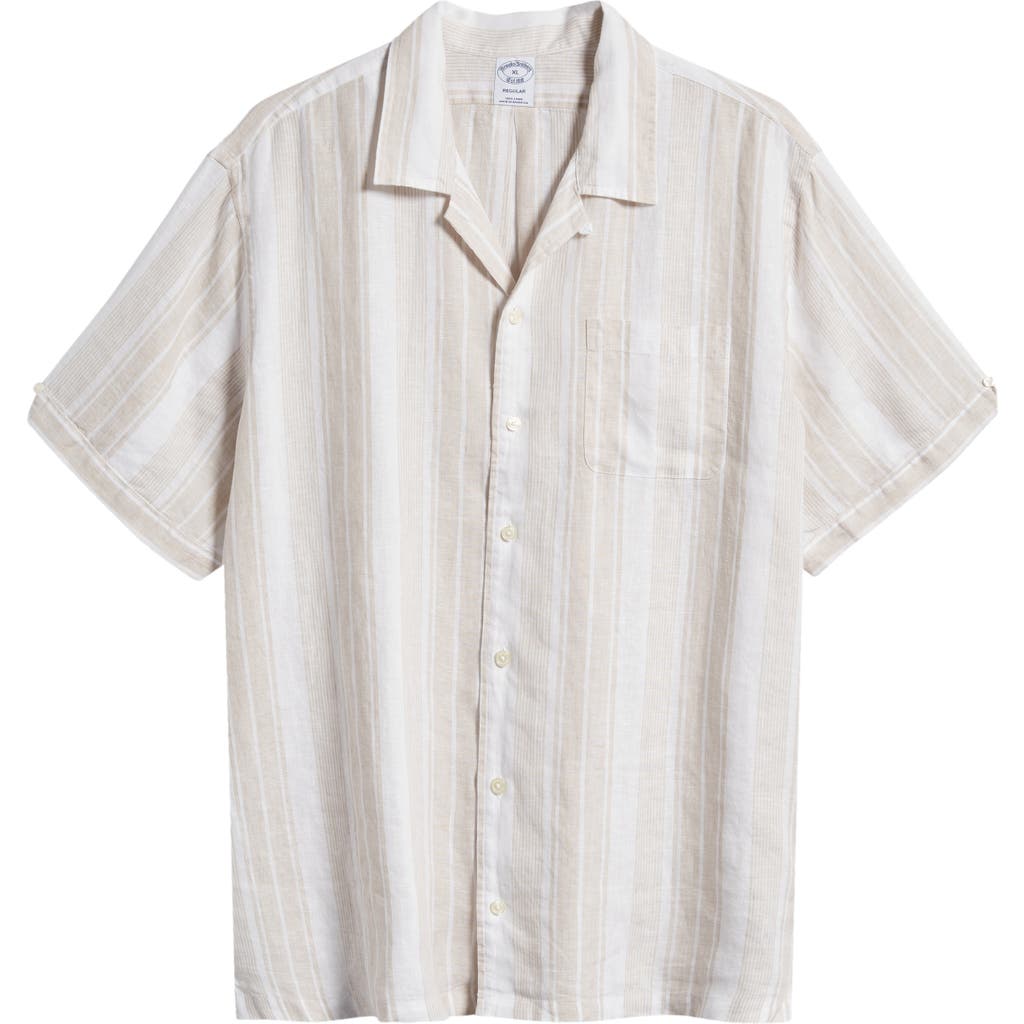 Brooks Brothers Stripe Linen Camp Shirt In Neutralstp