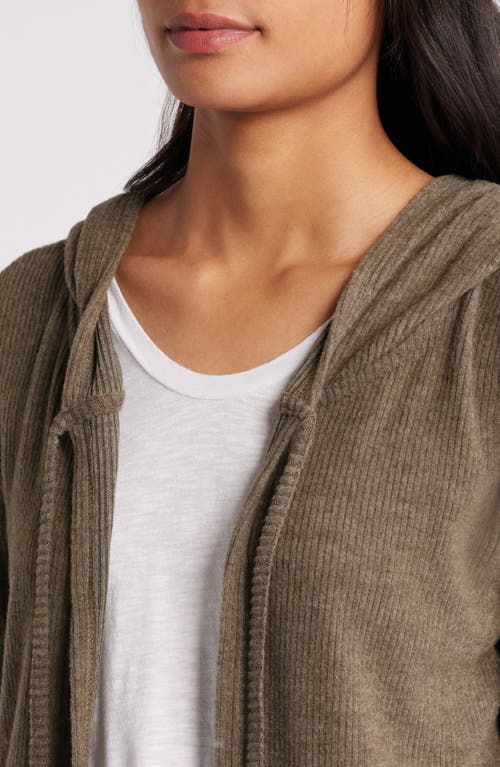 Shop Loveappella Hooded Rib Cardigan In Olive