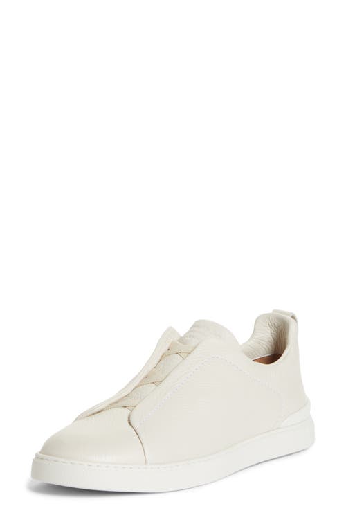 Triple Stitch Deerskin Leather Slip-On Sneaker in White